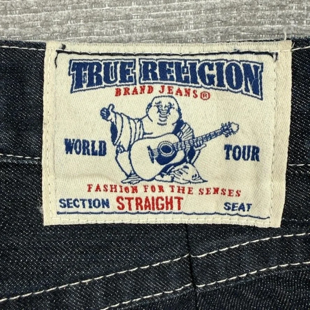 True Religion Straight Jeans Mens 32 Dark Wash Big T Stitching Denim Vintage Y2K